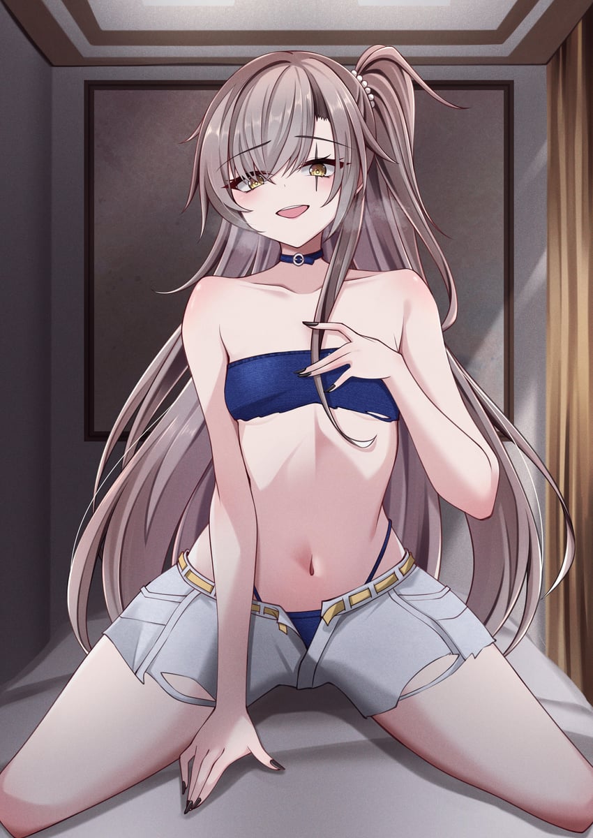 少女前线、少女前线2：追放、莉娃 (少女前线2：追放) 1名女孩 腰带 比基尼 黑色指甲 蓝色比基尼