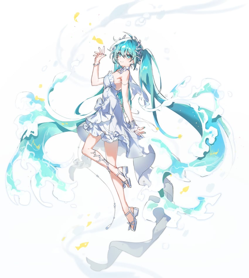 世界计划、VOCALOID、初音未来 1名女孩 荒谬的长发 呆毛 水色瞳 水色发
