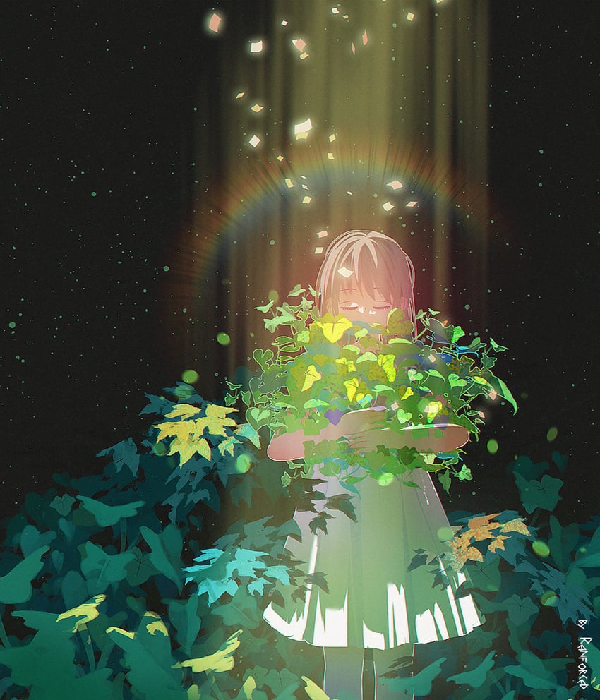 原创 1名女孩 作者名 碎刘海 闭眼 暗色背景