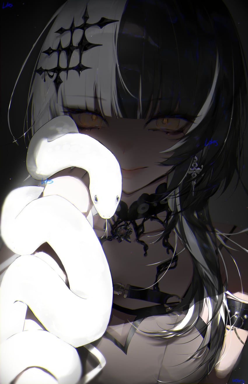 Hololive、Hololive英语、诗织·诺维拉 1名女孩 臂带 黑色项圈 黑色连衣裙 黑发
