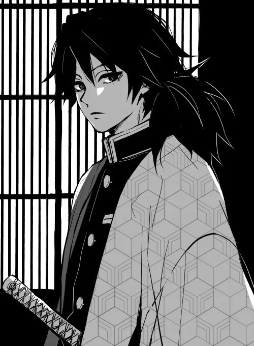 鬼灭之刃、富冈义勇 1名男孩 纽扣 闭嘴 鬼杀队制服 空洞的眼神