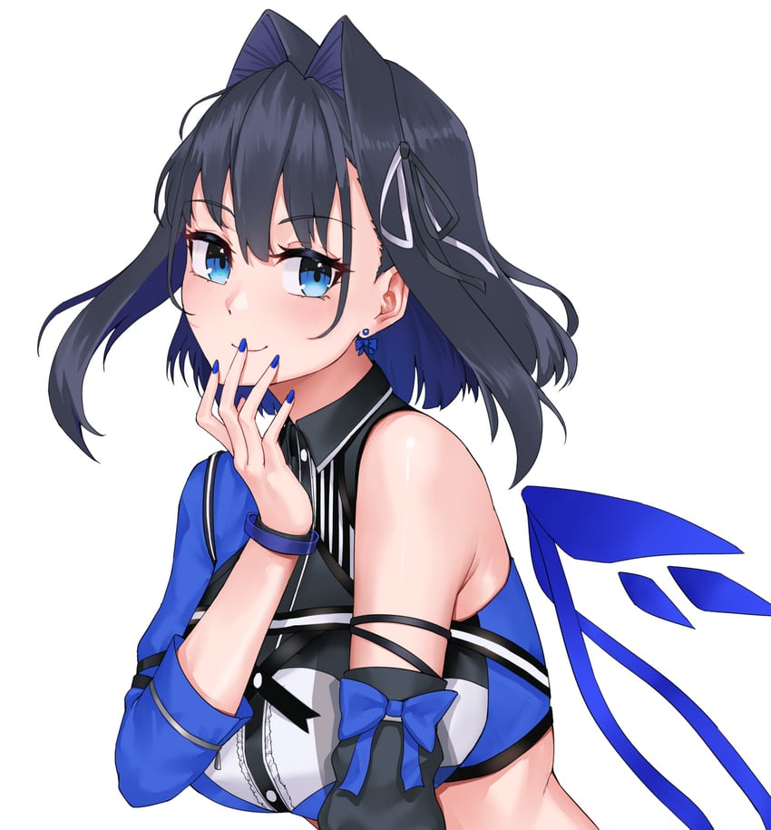 Hololive、Hololive英语、议会 (Kronii) 1名女孩 不对称袖子 黑发 蓝眼 蓝发