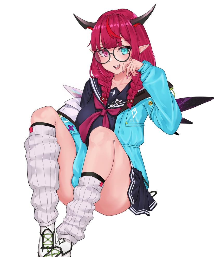 Hololive、Hololive英语、IRyS (电竞便装) 1名女孩 :D 水蓝色夹克 不对称腿部穿着 不对称翅膀