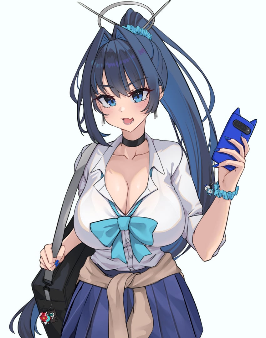 Hololive、Hololive英语、议会 (Kronii) 1名女孩 替换服装 发型长度变动 (更长) 黑色项圈 蓝色蝴蝶结