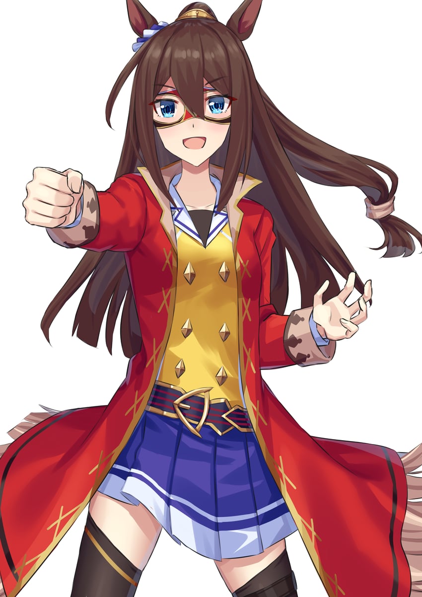 赛马娘、神鹰 (El Numero 1) (赛马娘)、神鹰 (赛马娘) 1名女孩 兽耳 黑色过膝袜 蓝眼 蓝裙子
