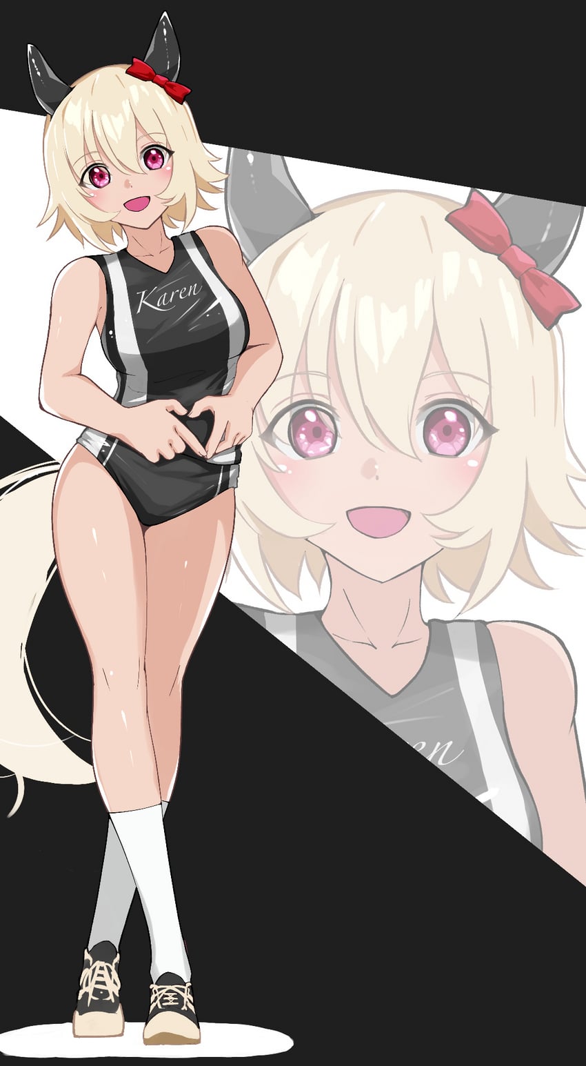 赛马娘、真机伶 (赛马娘) 1名女孩 兽耳 裸臂 露肩 黑色布鲁马/运动短裤