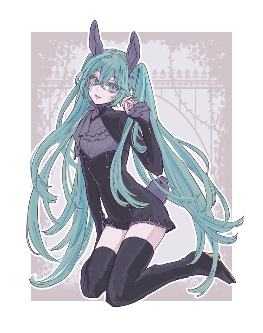 VOCALOID、初音未来 1名女孩 替换服装 兽耳 水色瞳 水色发