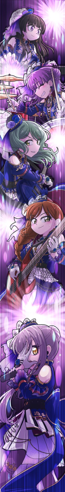 BanG Dream!、冰川纱夜、今井莉莎 5名女孩 露肩 贝斯 黑发 乳房