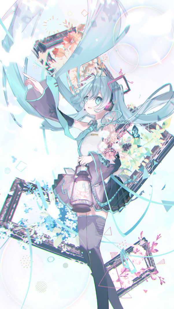 VOCALOID、初音未来 1名女孩 水色瞳 水色发 生日 黑色裙子