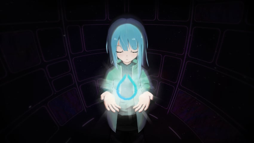 hyprland、Linux、wayland (software) 1名女孩 不对称鬓发 黑裤子 蓝发 齐刘海