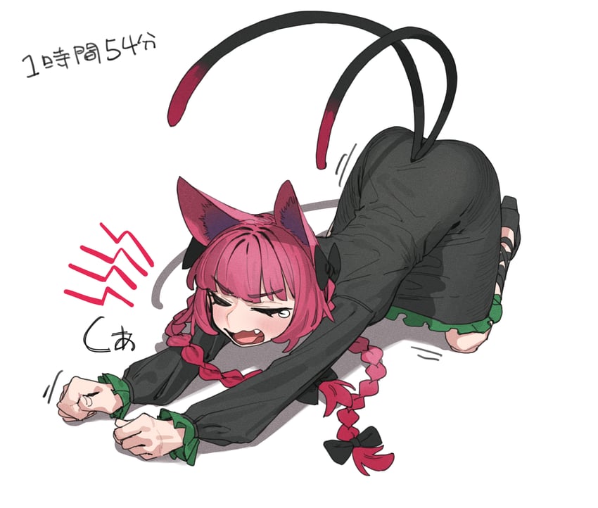 东方Project、火焰猫燐 1名女孩 兽耳 辫子 猫耳 猫娘