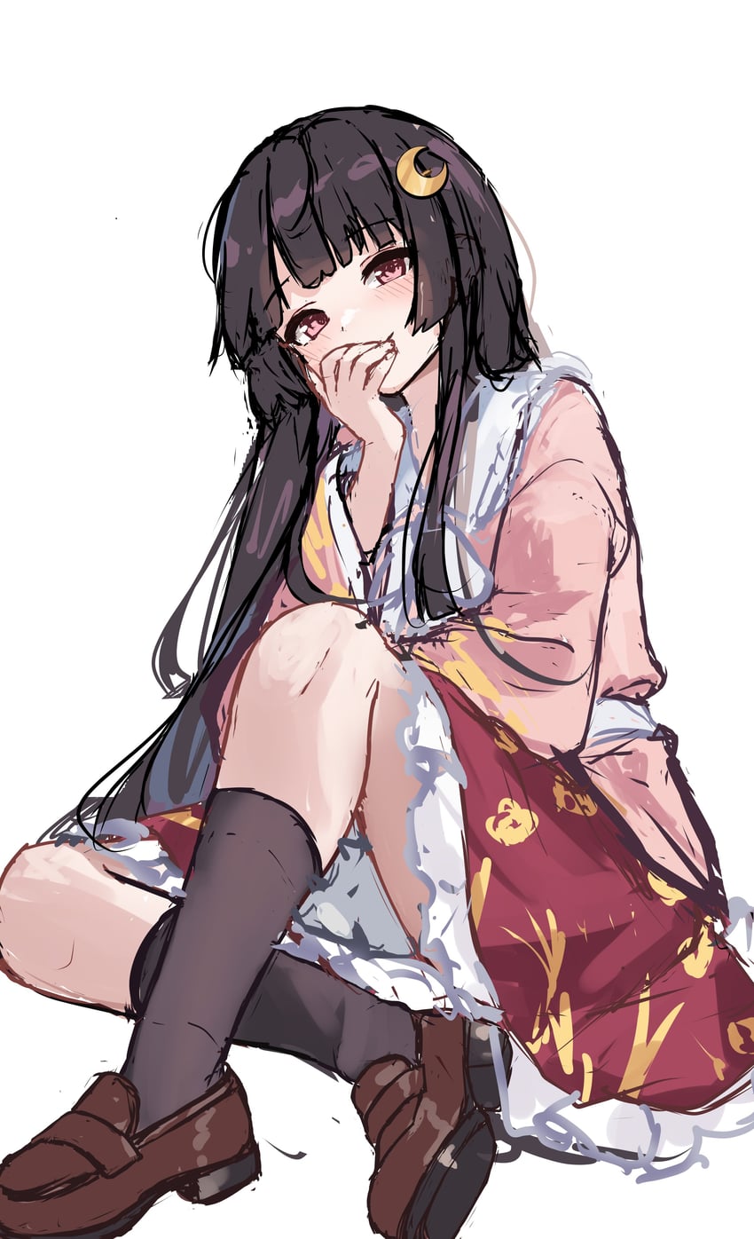 东方Project、蓬莱山辉夜 1名女孩 脸红 蝴蝶结 蝶形领结 棕发