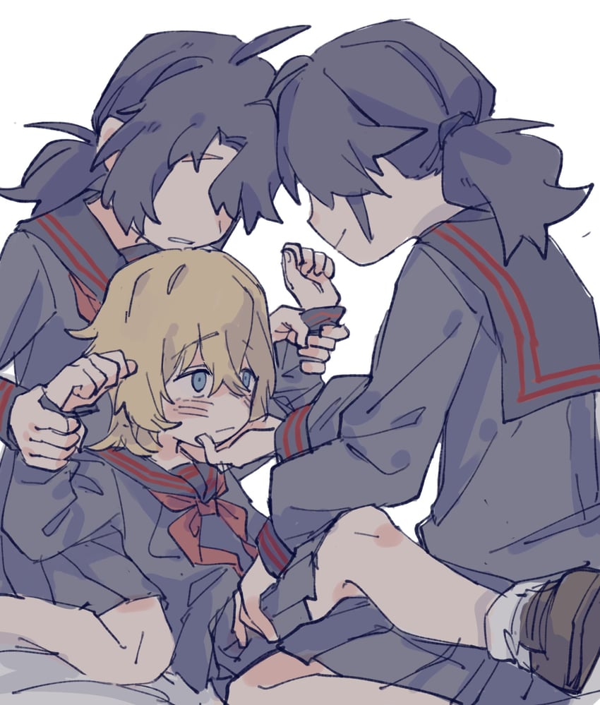 原创 3人女子 腿间 黑发 黑色水手领 黑色水手服