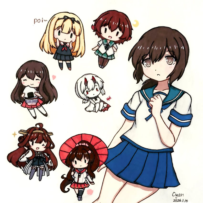 舰队Collection、赤城 (舰娘)、吹雪 (舰娘) 深海栖舰 呆毛 作者名 蓝色水手领 蓝裙子