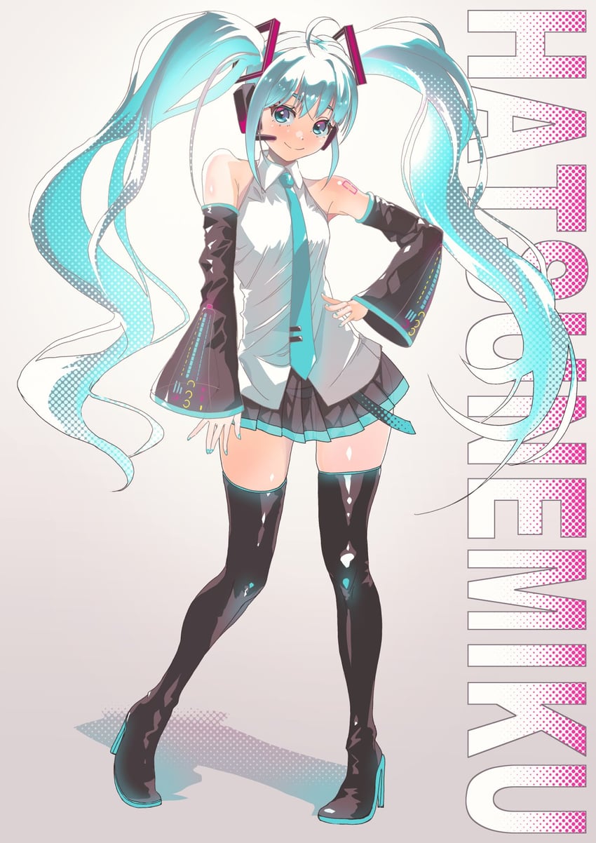 VOCALOID、初音未来 1名女孩 水色瞳 水色发 水蓝色指甲 水蓝色饰边