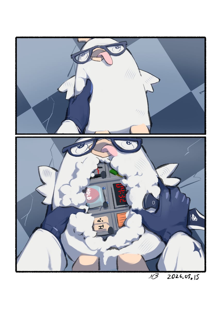 蔚蓝档案、保持通话，无人爆炸、佩洛罗 (蔚蓝档案) 1名女孩 两格漫画 黑色手套 炸弹 格子地板
