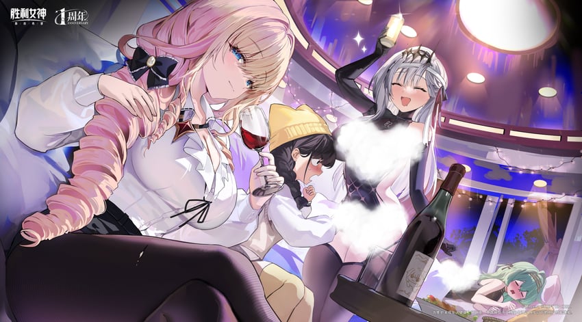 胜利女神：妮姬、钟儿 (胜利女神：妮姬)、皇冠 (胜利女神：妮姬) 4个女孩 缠着绷带的头 绷带 针织帽 黑色连裤袜