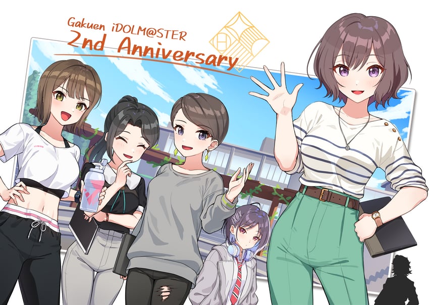 学园偶像大师、偶像大师、舞蹈教练 (学园偶像大师) 1名男孩 5名女孩 周年纪念 黑发 黑衬衫