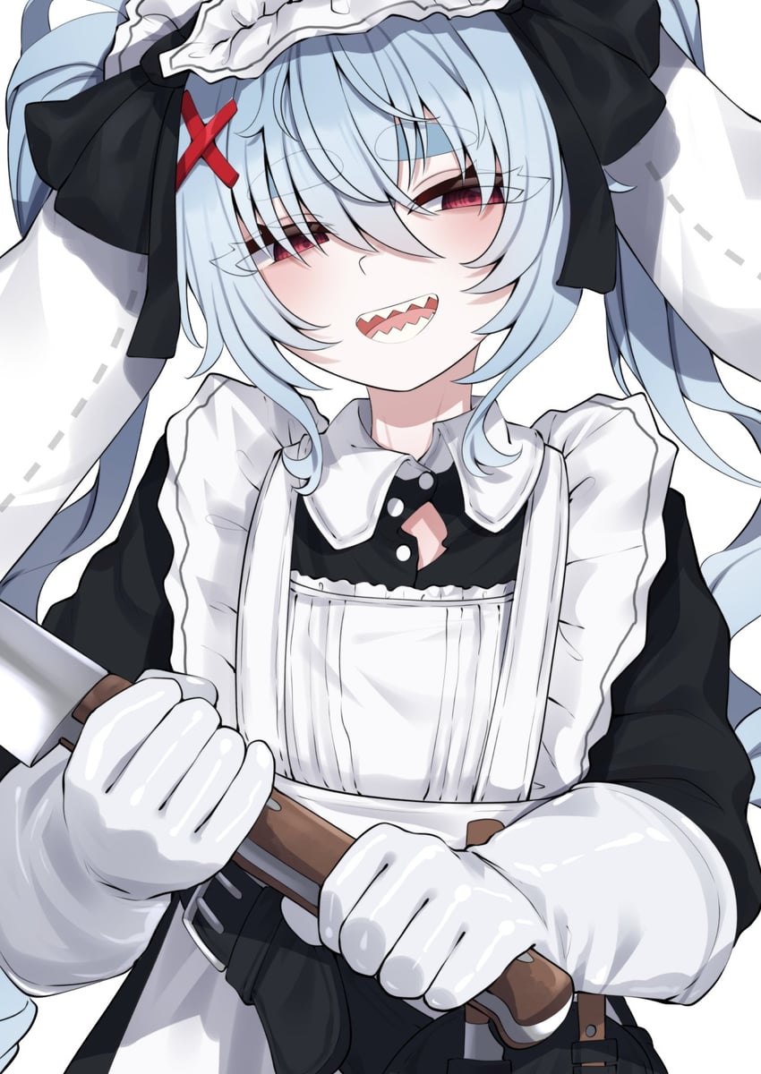 个人势虚拟主播、Para (VTuber) 1名女孩 兽耳 围裙 黑色连衣裙 蓝发