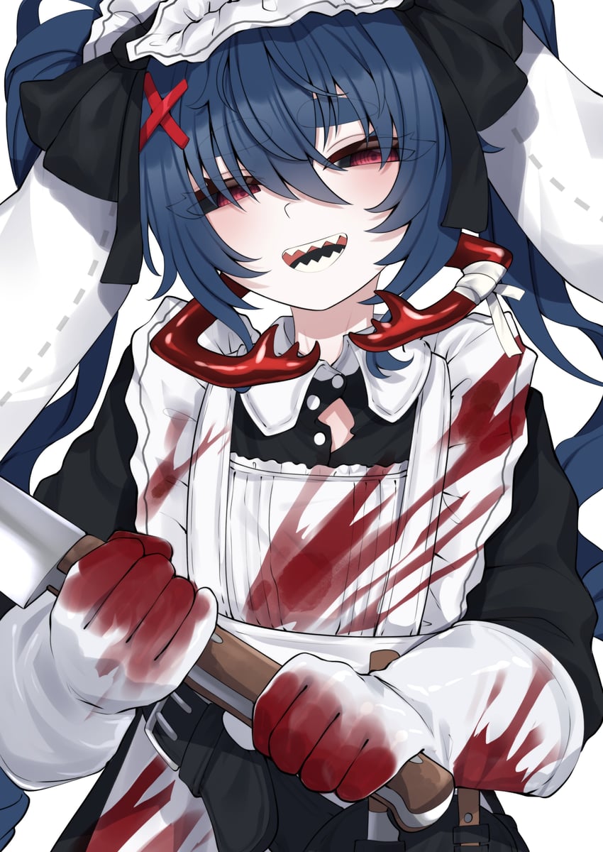 个人势虚拟主播、Para (VTuber) 1名女孩 兽耳 围裙 黑色连衣裙 血