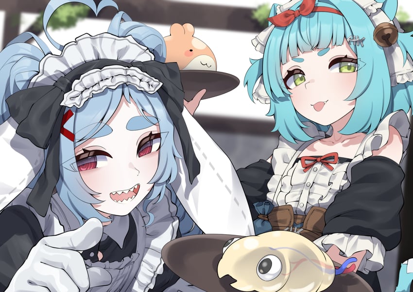 个人势虚拟主播、krumroll、Para (VTuber) 2名女孩 呆毛 兽耳 铃铛 蓝发