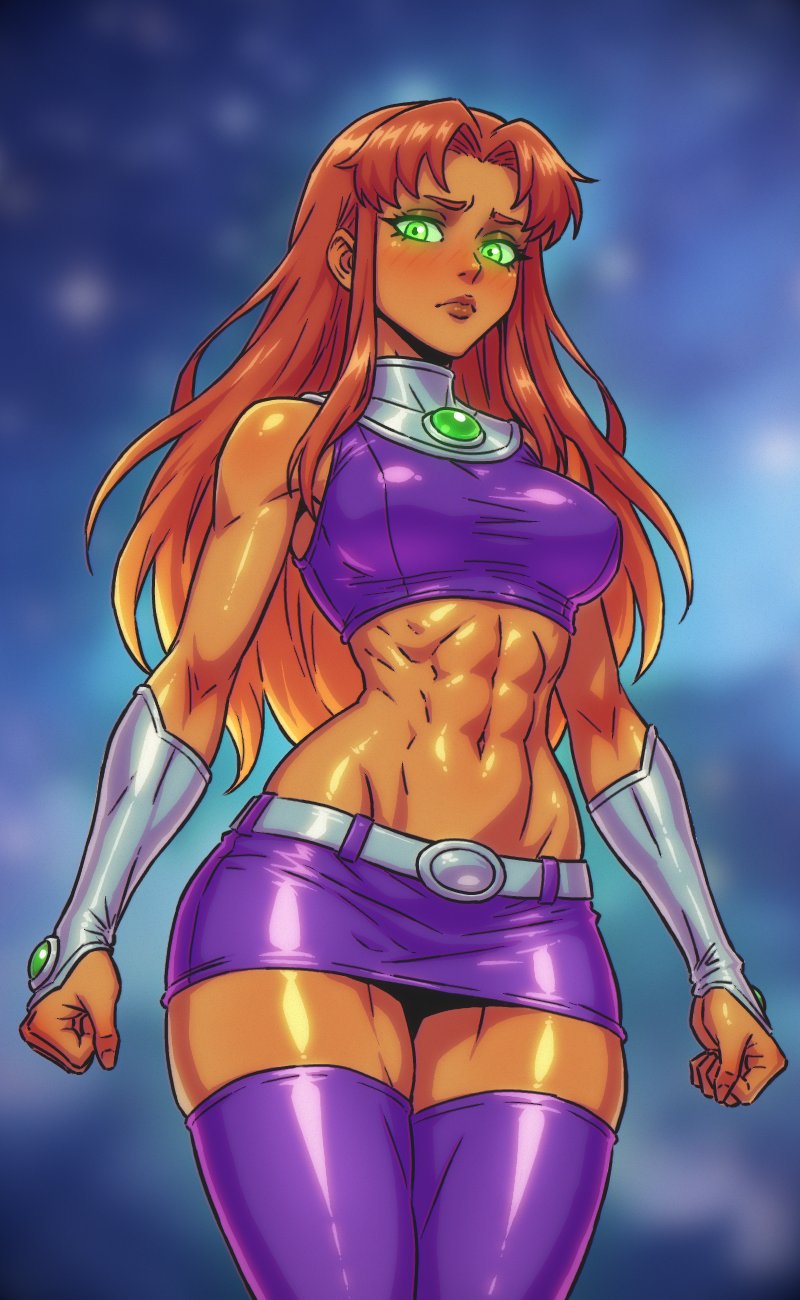 DC漫画、少年泰坦、星火 1名女孩 腹肌 模糊 模糊背景 脸红