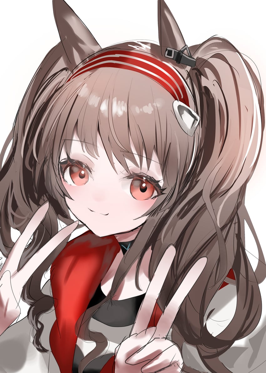 明日方舟、安洁莉娜 (明日方舟) 1名女孩 兽耳 黑领 棕发 项圈