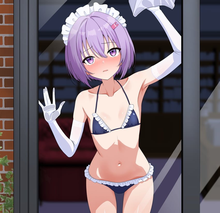 AI语音、VOICEROID、结月缘 1名女孩 放射线条/杂草 贴在玻璃上 替换服装 举手