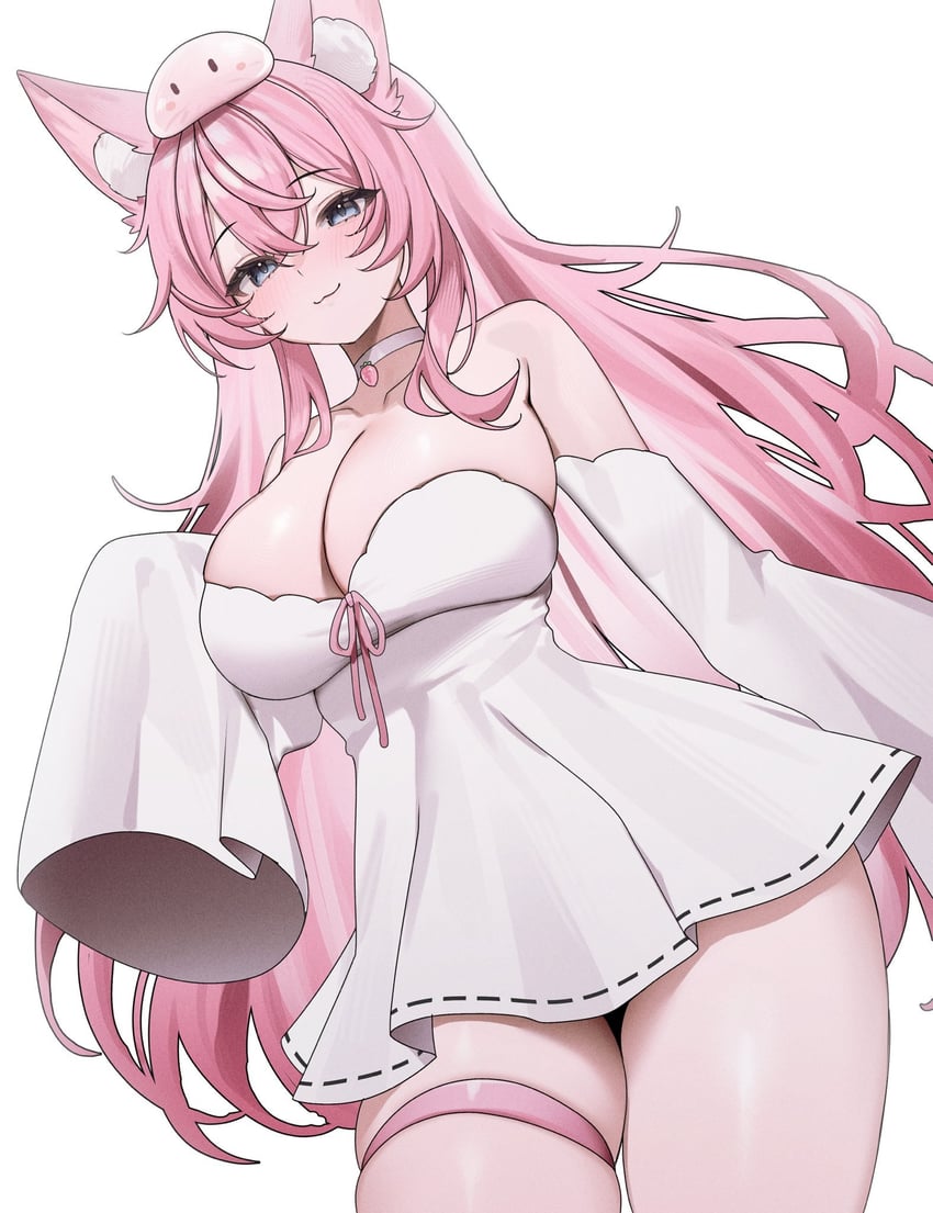 个人势虚拟主播、Mochiimochii (VTuber) 1名女孩 猫脸笑 兽耳毛 兽耳 露肩