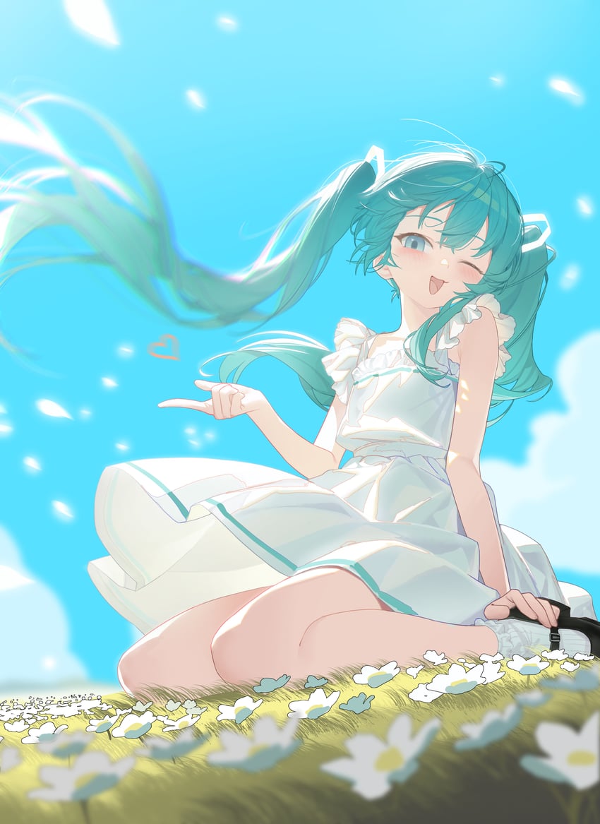 VOCALOID、初音未来 1名女孩 :D 微笑 水色瞳 水色发