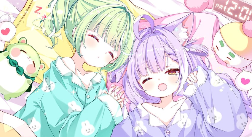 Stellive、Chico (yuzuha_riko)、稻荷 (天狐) 2名女孩 呆毛 兽耳毛 兽耳 动物花纹