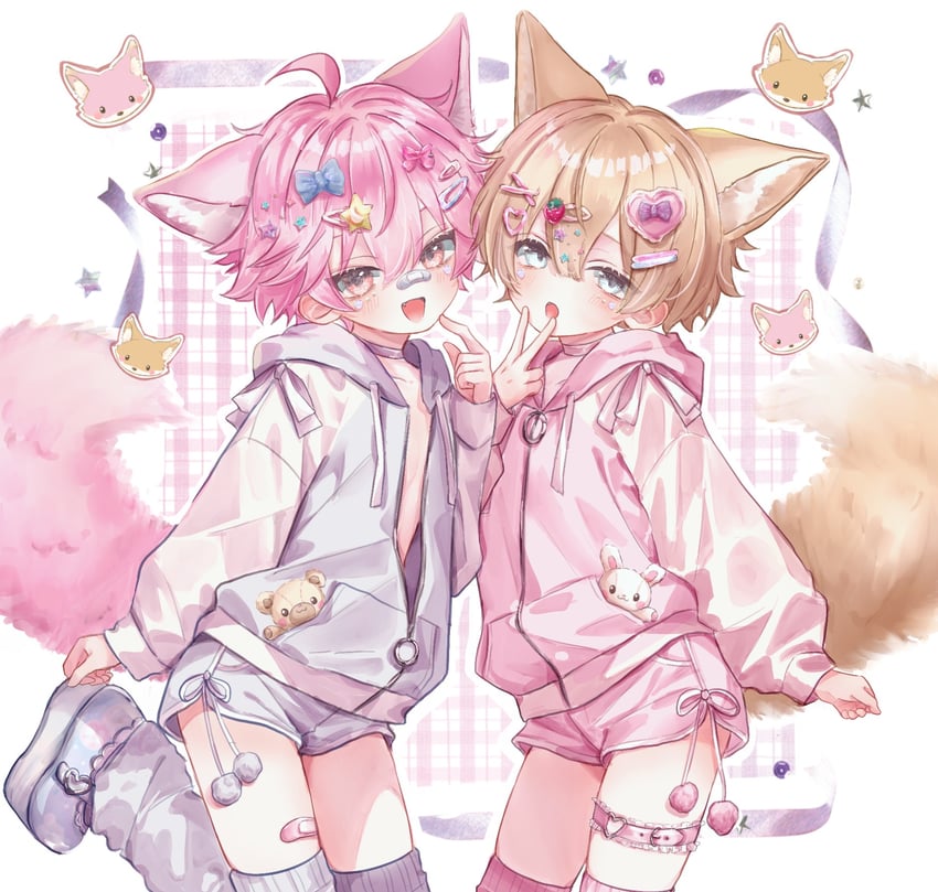 原创 2个男孩 呆毛 兽耳 金发 蓝眼