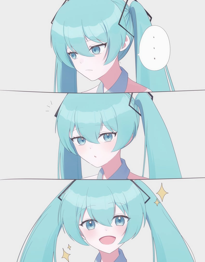 VOCALOID、初音未来 ... 1名女孩 三格漫画 水色瞳 水色发