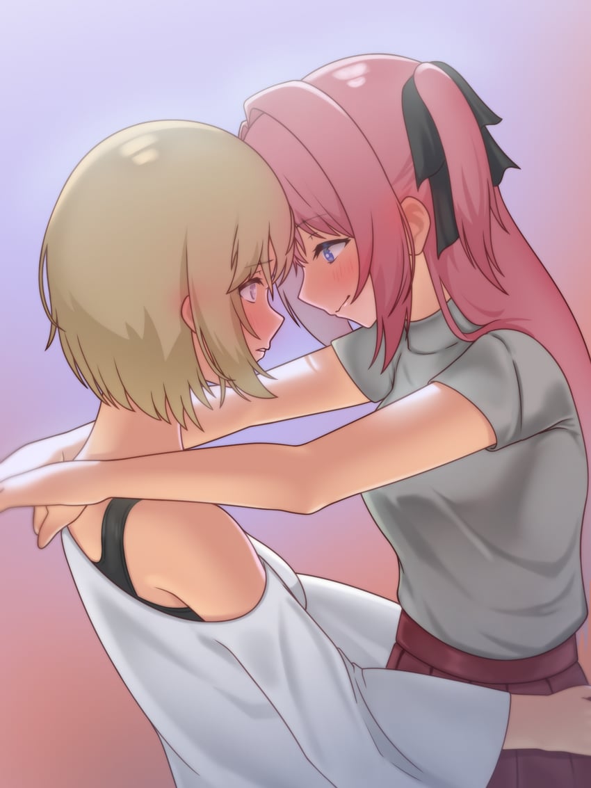 神稻牡丹：醉态如百合之花、上伊那牡丹、砺波伊吹 2名女孩 黑色丝带 蓝眼 脸红 棕色裙子