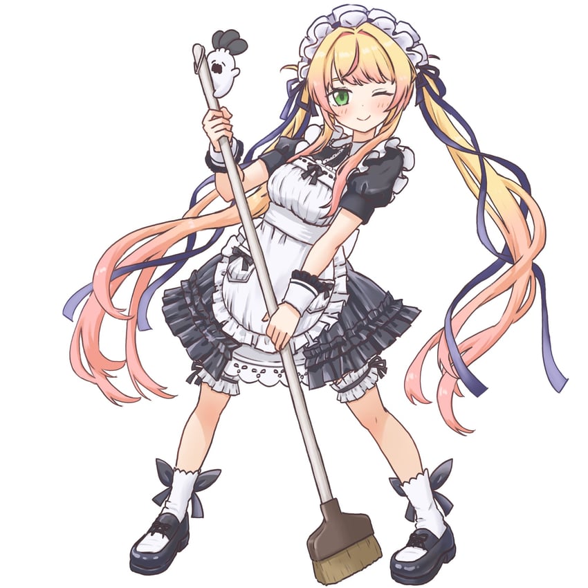 Hololive、桃铃音音、桃铃音音 (女仆) 1名女孩 ;) 替换服装 围裙 黑色连衣裙