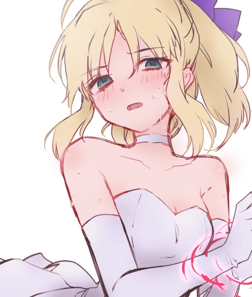 Fate/stay night、命运之夜 无限剑制、Fate系列 1名女孩 金发 脸红 乳房 乳沟
