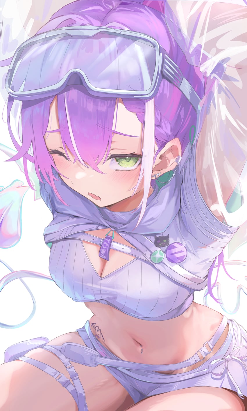 Hololive、常暗永远、常暗永远 (赛博朋克形态) 1名女孩 举起双手 辫子 编织刘海 乳房