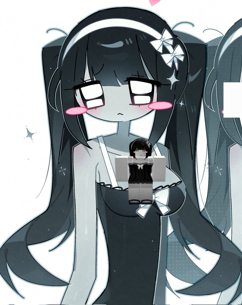 罗布乐思、玩家角色 (Roblox) 2名女孩 :< 手放在身体两侧 条状遮挡 裸臂