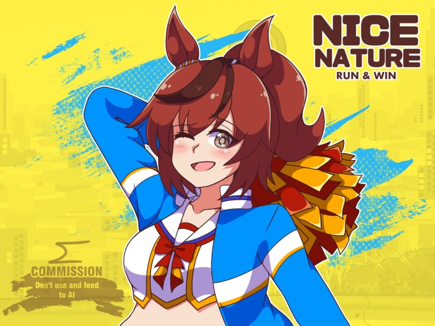 赛马娘、优秀素质 (Run & Win) (赛马娘)、优秀素质 (赛马娘) 1名女孩 兽耳 蓝色夹克 脸红 乳房
