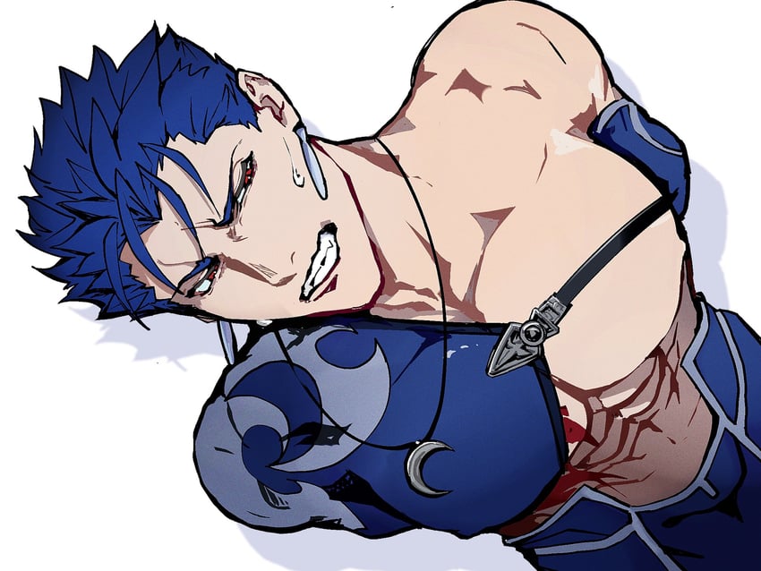 Fate/Grand Order、Fate系列、库·丘林 (Fate) 1名男孩 双手背在身后 蓝发 咬牙 耳环