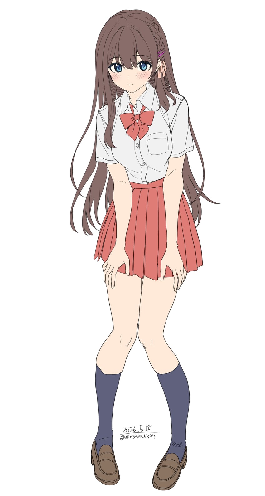 原创 1名女孩 黑袜 蓝眼 脸红 蝴蝶结