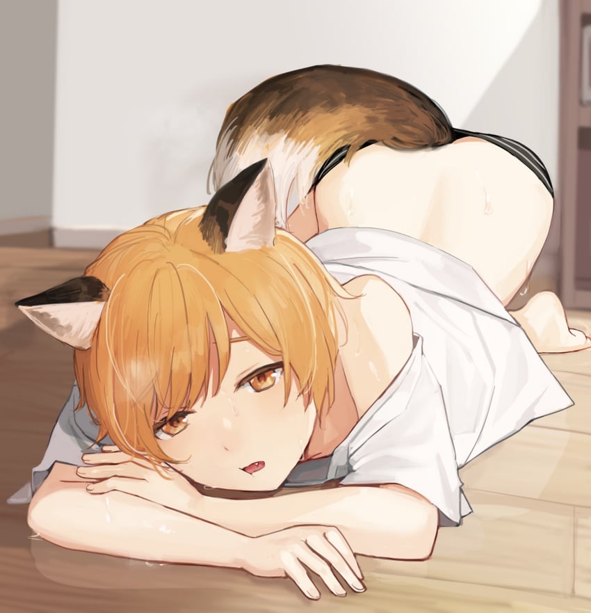 原创、狐耳男孩 (Sunaba) 1名男孩 兽耳 屁股 背影 赤脚