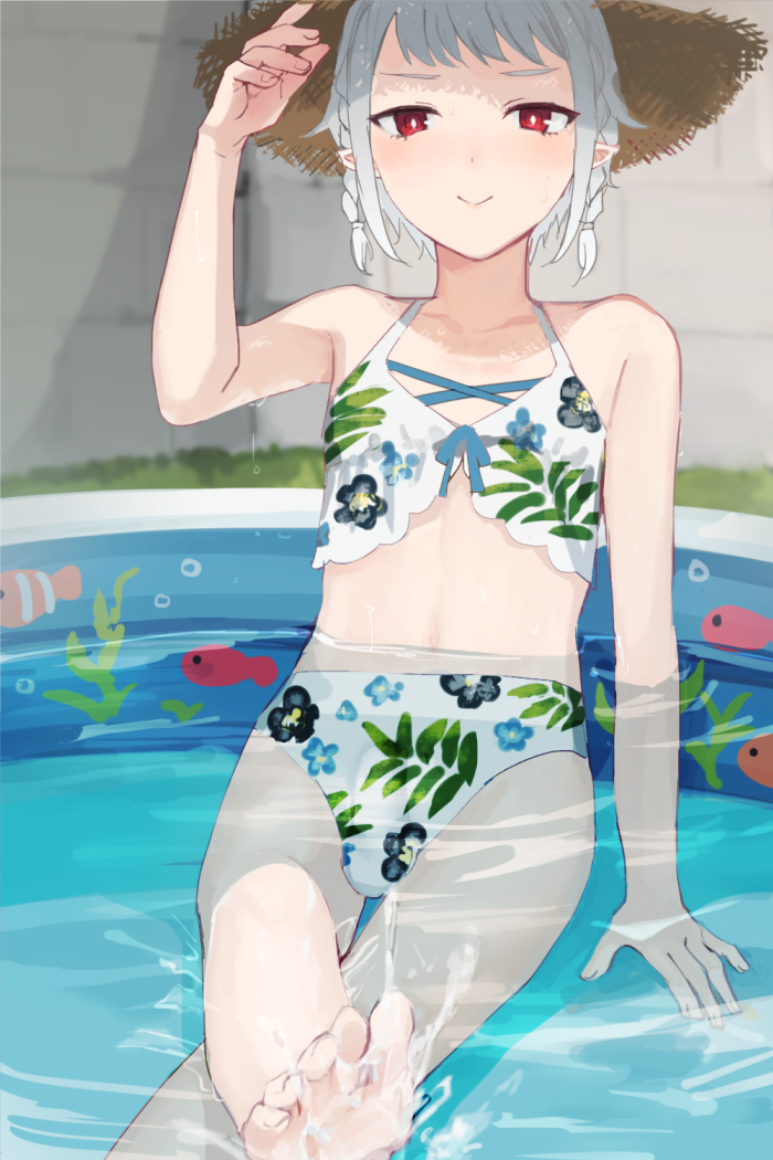 原创、精灵男孩 (sunaba) 1名男孩 靠墙 动物花纹 举手 赤脚