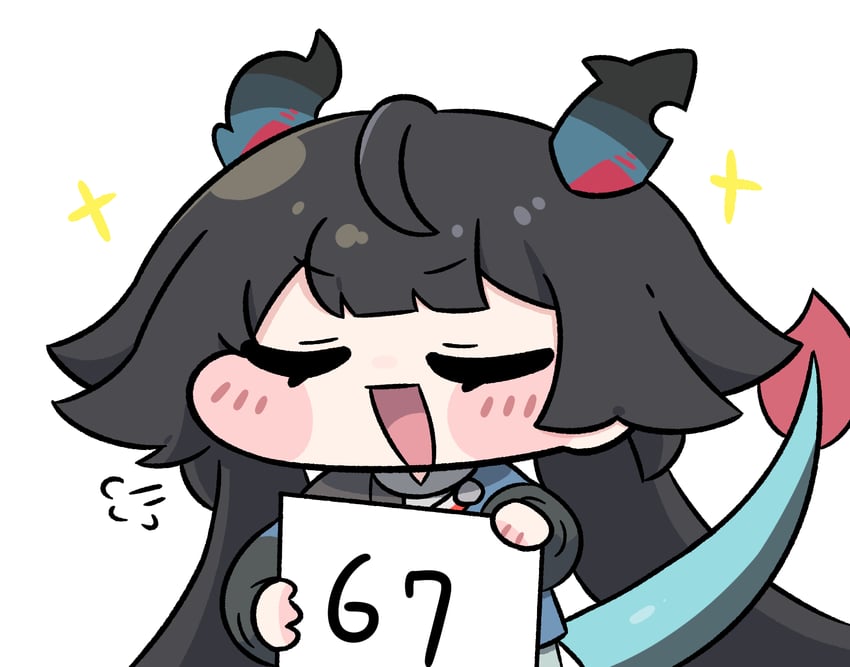明日方舟、明日方舟：终末地、陈千语 (明日方舟) 1名女孩 67 (梗图) :D 黑发 蓝色尾巴