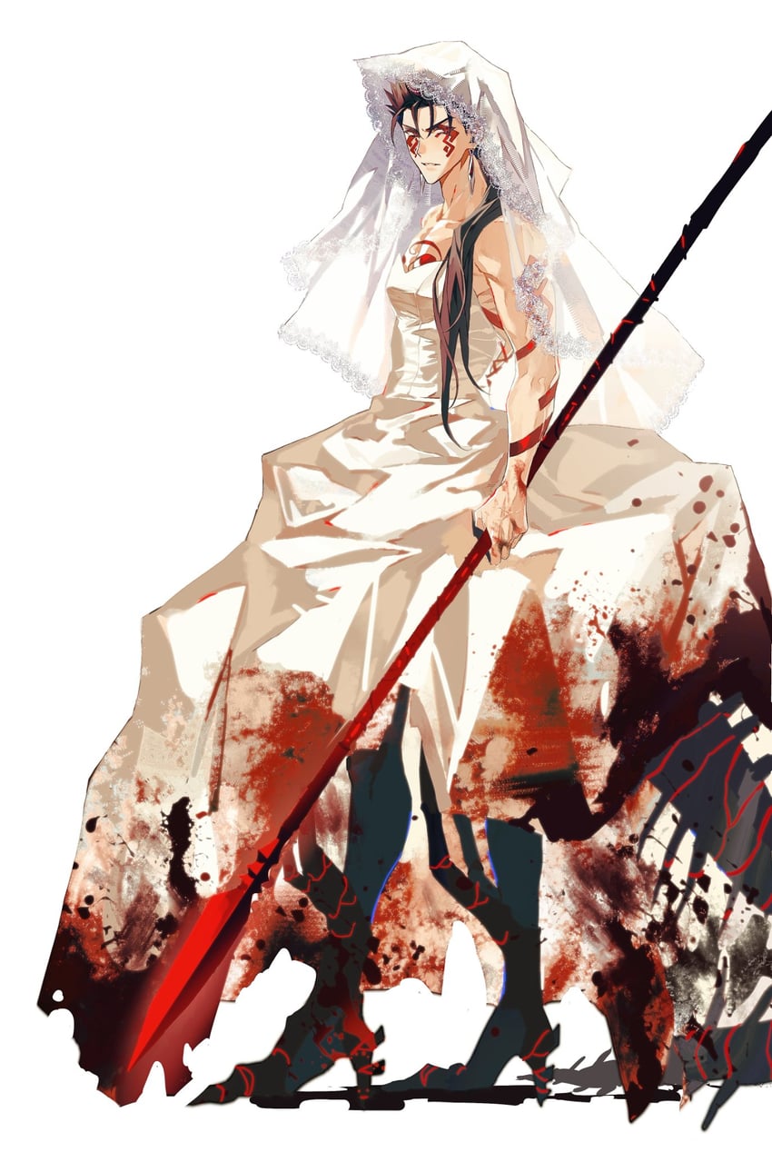 Fate/Grand Order、Fate系列、库·丘林 (Fate) 1名男孩 血 衣服上的血迹 手上的血 婚纱面纱