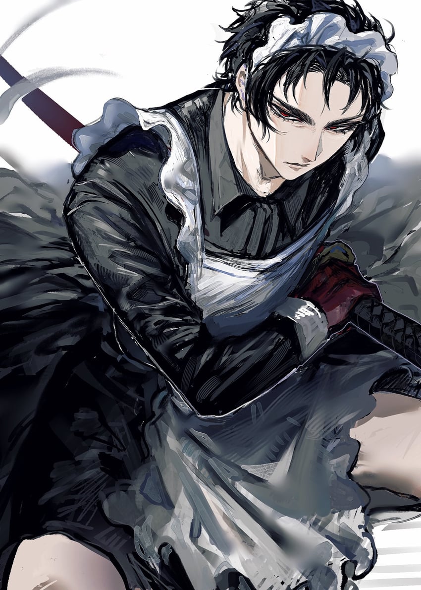 Fate/Grand Order、Fate系列、土方岁三 (Fate) 1名男孩 围裙 黑色连衣裙 黑发 伪娘/变装