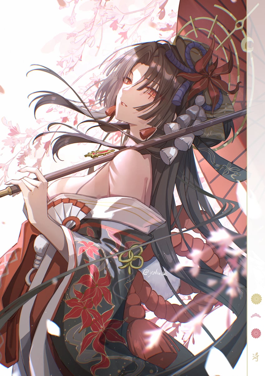 从虚无到永恒、帆鸟 (圣洁之歌) 1名女孩 露背和服 露肩 黑发 黑色和服