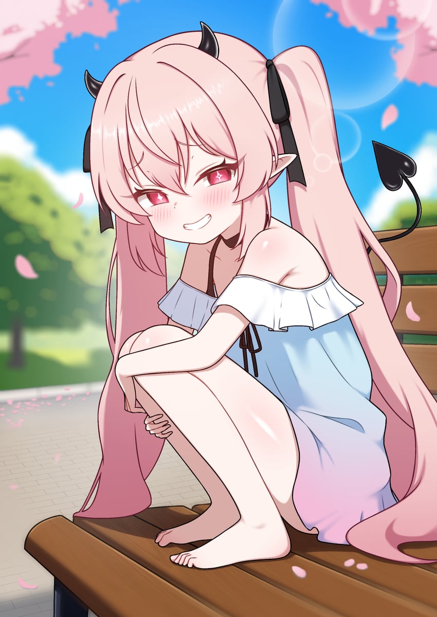 原创 +_+ 1名女孩 露肩 赤脚 黑角