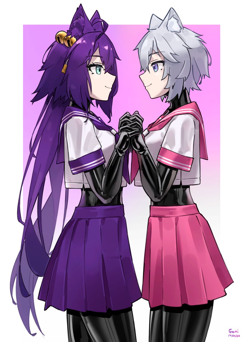 原创 2名女孩 动漫颜 紧身连体衣 角色扮演 露脐短衫