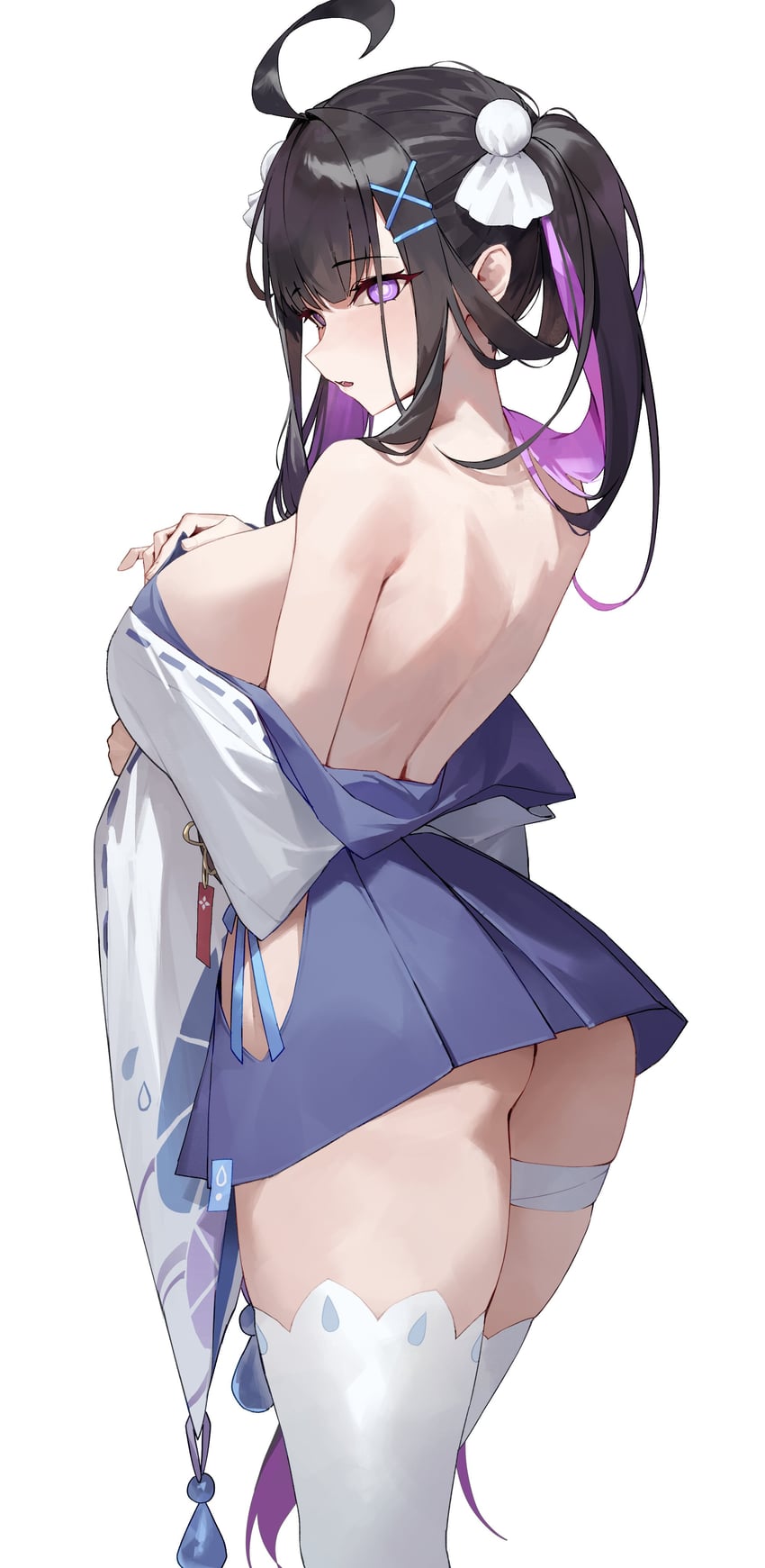 史黛拉·索拉、千岁 (Stella Sora)、千岁 (牵牛花开之时，她睁开了双眼) (星空列车与白之唯物传) 1名女孩 呆毛 大腿绷带 露肩 黑发
